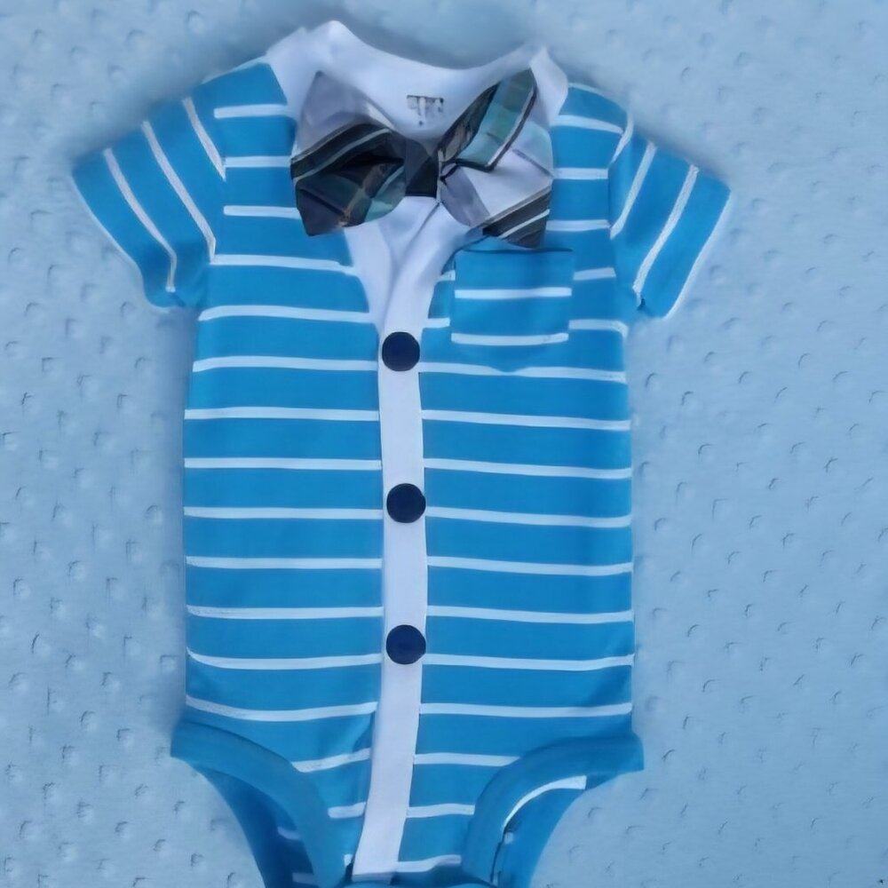 Baby Boy Cardigan Onsie With Plaid Bowtie Size 24 Months